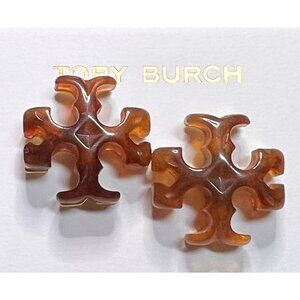 BEAUTIFUL TORY BURCH BROWN ENAMEL ROXANNE EARRINGS.